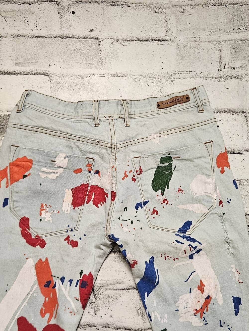 Paint Splatter Graphic Jeans Streetwear Slim Fit Denim Pants 34 - Picture 7 of 9
